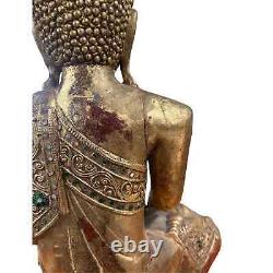Statue de Bouddha en bois Thaïlande doré à la feuille Siddharta sculpture ancien