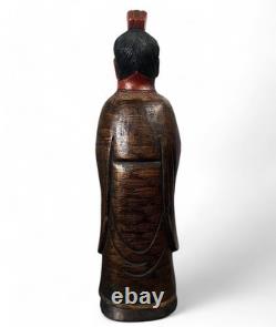 Statue de Confucius en Bois Chine Sculpture Ancienne de Collection