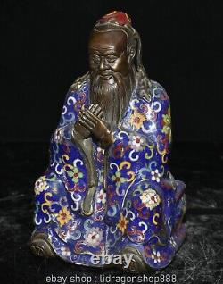 Statue de Confucius en Bronze émail cloisonné chinois ancien de 8.8