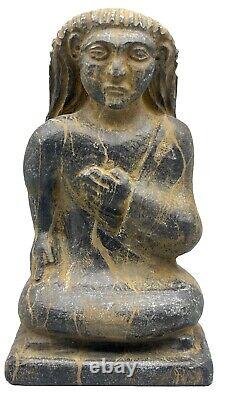Statue de sculpture ancienne du Proche-Orient, homme assis en position tarifaire