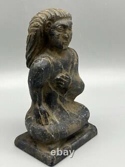 Statue de sculpture ancienne du Proche-Orient, homme assis en position tarifaire