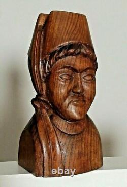 Statue en bois ancienne, buste de bretonne