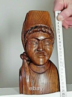 Statue en bois ancienne, buste de bretonne