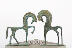 Statue en bronze de cheval grec (vert) Sculpture d'animaux anciens MADE I
