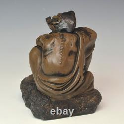 Statue en céramique sculpture chinoise ancienne chantée H6,7 pouces