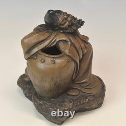 Statue en céramique sculpture chinoise ancienne chantée H6,7 pouces