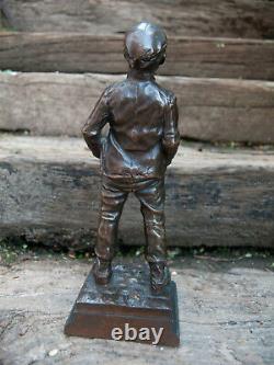 Statue le Siffleur bronze ancienne, Sculpture enfant fin XIXe siècle HERTZBER