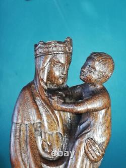 Statue religieuse ancienne en bois de la vierge à l'enfant signée Lucien Pessey