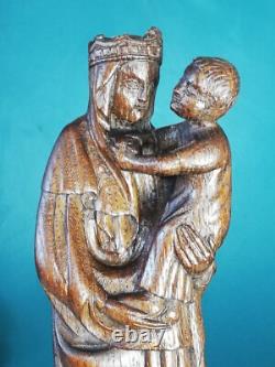 Statue religieuse ancienne en bois de la vierge à l'enfant signée Lucien Pessey