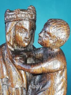 Statue religieuse ancienne en bois de la vierge à l'enfant signée Lucien Pessey