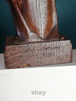 Statue religieuse ancienne en bois de la vierge à l'enfant signée Lucien Pessey