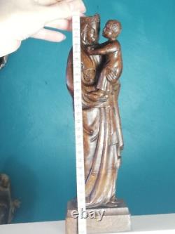 Statue religieuse ancienne en bois de la vierge à l'enfant signée Lucien Pessey