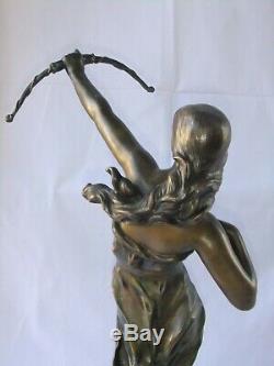 Statue sculpture ancienne Diane de Julien Caussé art nouveau femme arc bronze