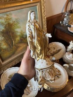 Statue sculpture ancienne porcelaine Paris 19 siècle Sainte Vierge Marie