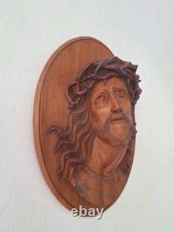 Statue sculpture bois ancienne Religieuse 1936 bas-relief Jésus-Christ Icone