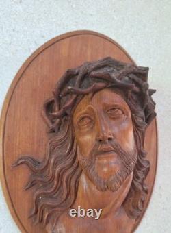 Statue sculpture bois ancienne Religieuse 1936 bas-relief Jésus-Christ Icone