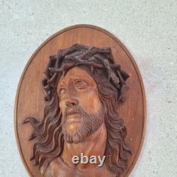 Statue sculpture bois ancienne Religieuse 1936 bas-relief Jésus-Christ Icone