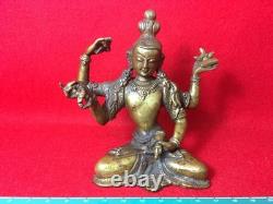 Statue sculpture bouddhiste Guanyin, H4,4 pouces plaqué or ancien vintage