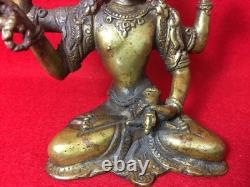 Statue sculpture bouddhiste Guanyin, H4,4 pouces plaqué or ancien vintage