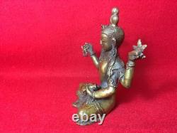 Statue sculpture bouddhiste Guanyin, H4,4 pouces plaqué or ancien vintage