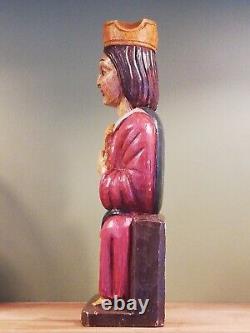 Statue, sculpture de Saint Nicolas ancienne en bois polychome