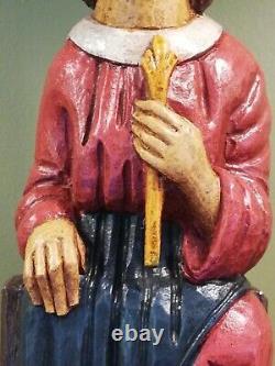 Statue, sculpture de Saint Nicolas ancienne en bois polychome