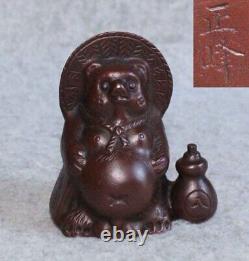 Statue sculpture de raton laveur en bronze fait main H4 pouces Japon ancienne