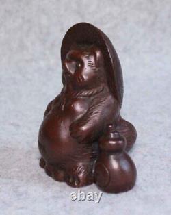 Statue sculpture de raton laveur en bronze fait main H4 pouces Japon ancienne