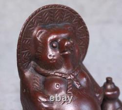 Statue sculpture de raton laveur en bronze fait main H4 pouces Japon ancienne