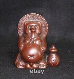 Statue sculpture de raton laveur en bronze fait main H4 pouces Japon ancienne