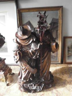 Statue, sculpture en bois chinoise, asiatique, personnage, ancien
