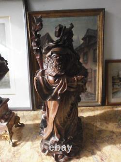 Statue, sculpture en bois chinoise, asiatique, personnage, ancien