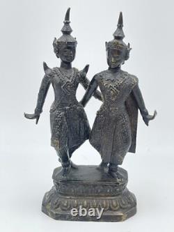 Statue sculpture en bronze couple de danseurs ancien Thaïlande