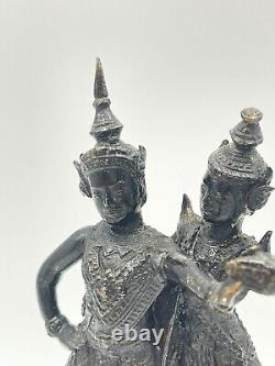 Statue sculpture en bronze couple de danseurs ancien Thaïlande