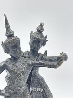 Statue sculpture en bronze couple de danseurs ancien Thaïlande