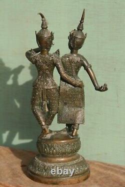 Statue sculpture en bronze couple de danseurs ancien Thaïlande