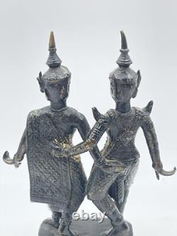 Statue sculpture en bronze couple de danseurs ancien Thaïlande