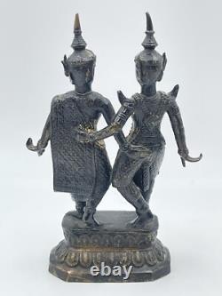 Statue sculpture en bronze couple de danseurs ancien Thaïlande