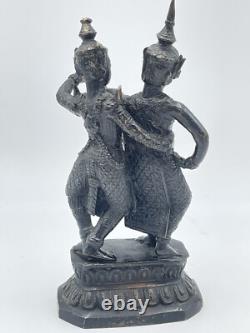 Statue sculpture en bronze couple de danseurs ancien Thaïlande