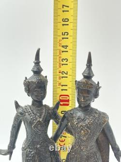 Statue sculpture en bronze couple de danseurs ancien Thaïlande