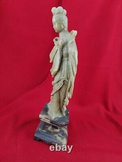 Statue sculpture en pierre dure Asie Jade et marbre XIXeme H. 36 cm ancien
