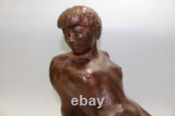 Statue sculpture femme nue en bronze Japon ancienne Hori Shinji H11 pouces