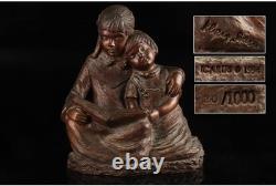 Statue sculpture fille liseuse en bronze H9 pouces 1994 artisanat Japon ancien