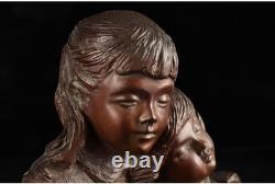 Statue sculpture fille liseuse en bronze H9 pouces 1994 artisanat Japon ancien