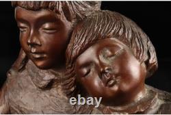 Statue sculpture fille liseuse en bronze H9 pouces 1994 artisanat Japon ancien