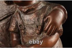 Statue sculpture fille liseuse en bronze H9 pouces 1994 artisanat Japon ancien