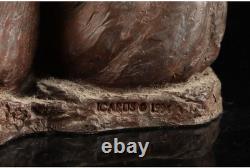 Statue sculpture fille liseuse en bronze H9 pouces 1994 artisanat Japon ancien