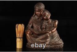 Statue sculpture fille liseuse en bronze H9 pouces 1994 artisanat Japon ancien