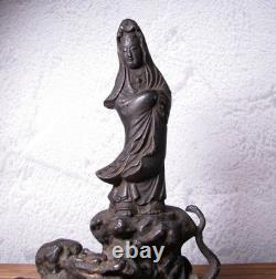 Statue sculpture guanyin en cuivre art bouddhisme dragon Japon ancienne H6