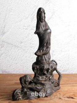 Statue sculpture guanyin en cuivre art bouddhisme dragon Japon ancienne H6 po